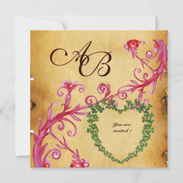 Invitation MAGIC BERRIES SHAMROCK HEART MONOGRAM parchemin (Devant)
