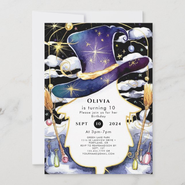 Invitation Magic Broom Fun Wizard Anniversaire (Devant)