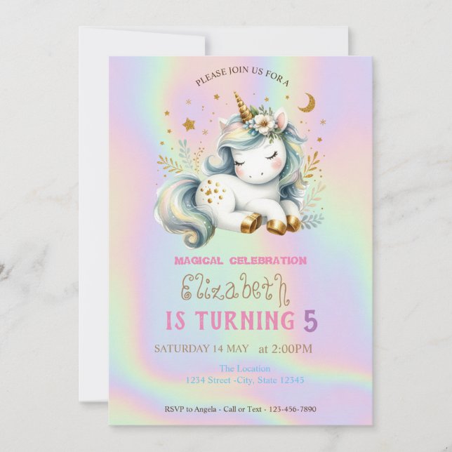 Invitation Magic Chic Unicorn Rainbow Holographic Anniversair (Devant)