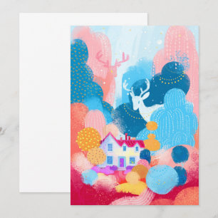 Invitation Magic Deer, mignonne House et un petit canard