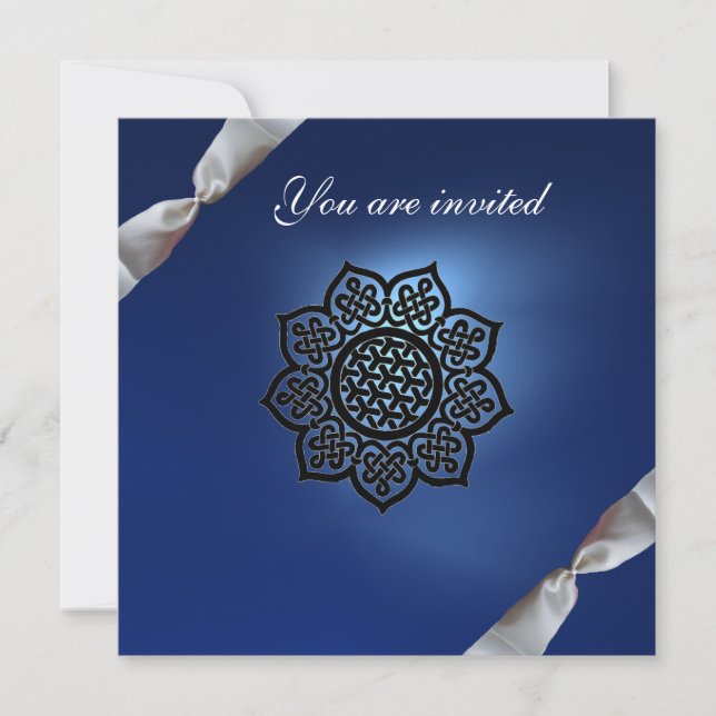 Invitation MAGIC EVENT ruban blanc champagne bleu (Devant)