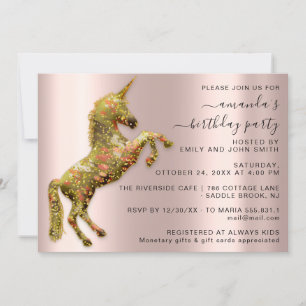 Invitation Magic Gold Mimetic Unicorn Horse fête d'anniversai