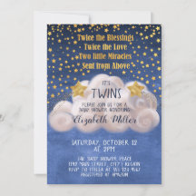 Magic Golden Stars Marine Blue Twins Baby shower I
