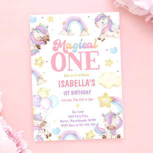 Invitation Magic One Rainbow Unicorn 1er anniversaire