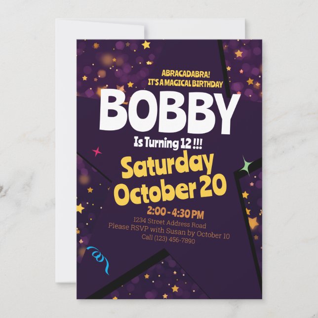 Invitation Magic Show Golden Stardust Thème Anniversaire Invi (Devant)