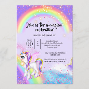 Invitation Magic unicorn ciel arc-en-ciel brillant fée poussi