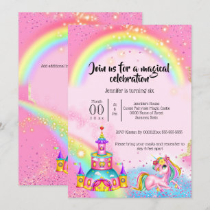 Invitation Magic unicorn ciel arc-en-ciel parties scintillant