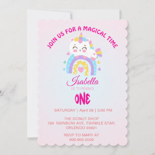 Invitation Magic Unicorn gradient arc-en-ciel 1ère fête d'ann