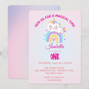 Invitation Magic Unicorn gradient arc-en-ciel 1ère fête d'ann