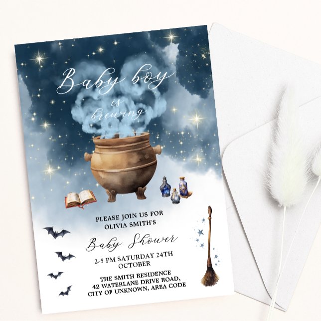 Invitation Magic Witch Cauldron Baby Boy Brewing Baby shower (Créateur téléchargé)