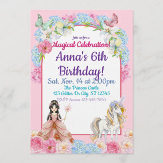 Invitation Magical Asian Princess Unicorn Birthday