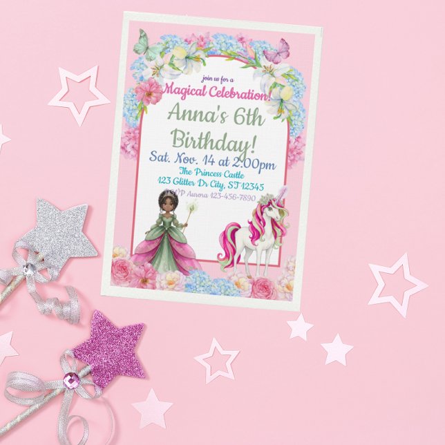 Invitation Magical Black Princess Unicorn Birthday (Créateur téléchargé)