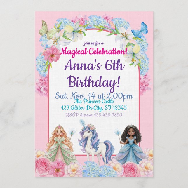 Invitation Magical Celebration Princess Unicorn Birthday (Devant)