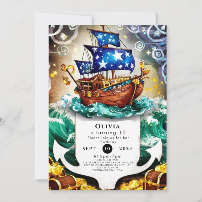 Invitation Magical Children's Adventure Pirate Ship Anniversa (Devant)