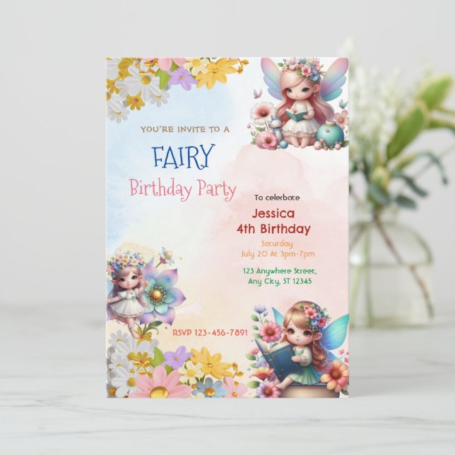 Invitation Magical Fairy Garden : Enchanted Birthday Invitati (Debout devant)