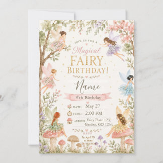 Invitation Magical Fée Floral Jardin Pixie Filles Anniversair