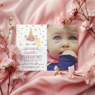 Invitation Magical Licorne Photo Pastel Anniversaire de Con