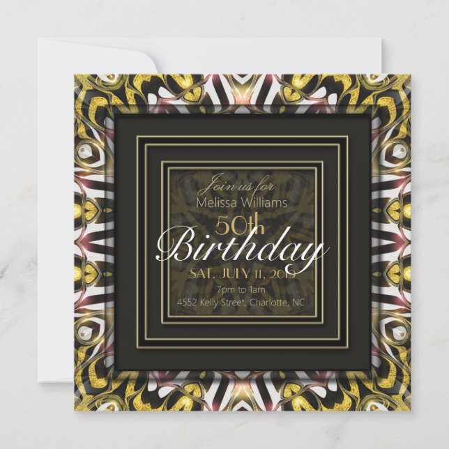Invitation Magical Love Black Gold Lights 50e anniversaire (Devant)