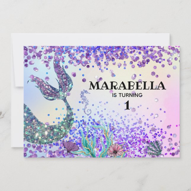 Invitation *~* Magical Mermaid's Tail Rainbow Birthday (Devant)