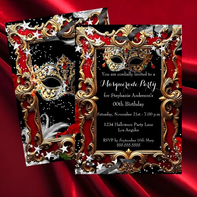 Invitation Magical Night Masquerade Party Red Halloween (Créateur téléchargé)