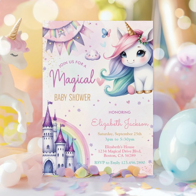 Invitation Magical Pastel Unicorn Baby Girl Douche (Créateur téléchargé)