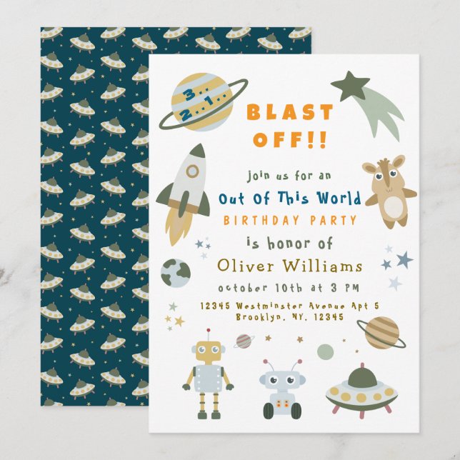 Invitation Magical Personalized Space Birthday Party Invite (Devant / Derrière)