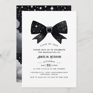 Invitation Magical Stars Black Bow Graduation Party