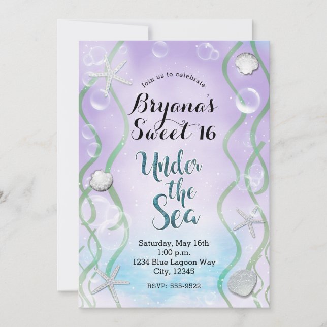 Invitation Magical Under The Sea Lavender Sweet 16 Anniversai (Devant)
