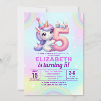 Invitation Magical Unicorn 5th Birthday – Rainbow theme