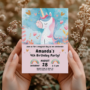Invitation Magical Unicorn fête d'anniversaire pour les fille