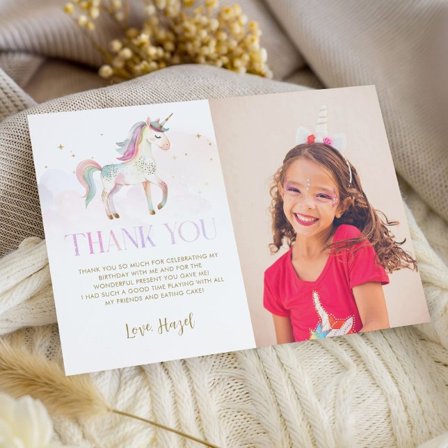 Invitation Magical Unicorn Thank You Card With Photo (Créateur téléchargé)