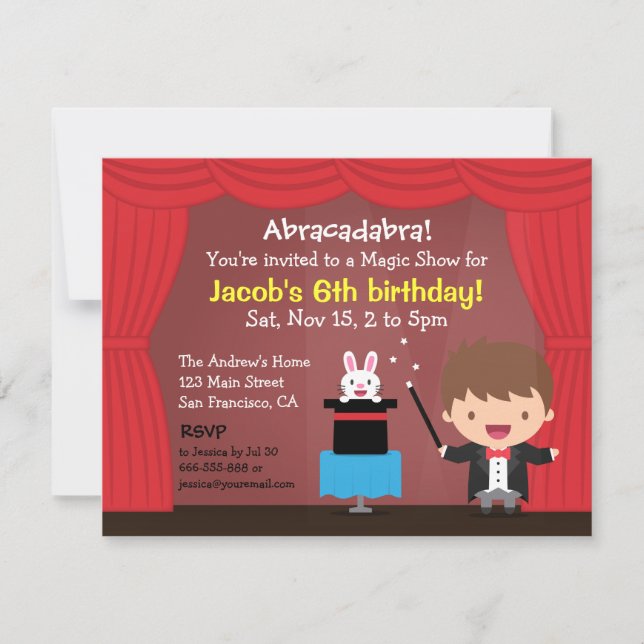 Invitation Magician Boy Magic Anniversaire de enfant Party In (Devant)