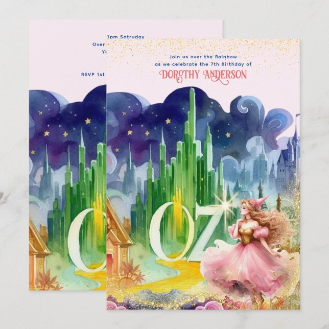 Invitation Magicien Oz Anniversaire Bonne Sorcière Anniversai (Devant / Derrière)