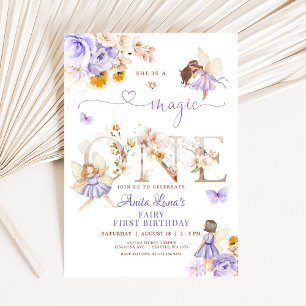 Invitation Magie de Fée Violette UN Anniversaire Papillon Mag