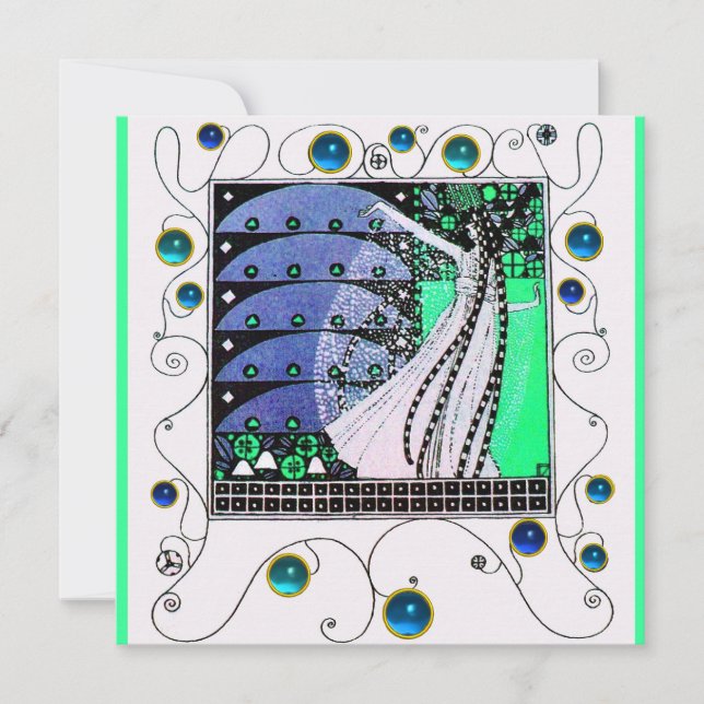 Invitation MAGIE DU PRINTEMPS bleu marine turquoise noir (Devant)