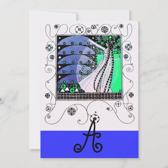 Invitation MAGIE DU PRINTEMPS bleu marine turquoise noir (Devant)