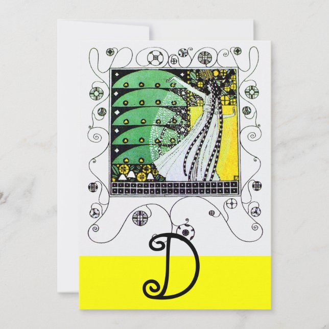 Invitation MAGIE DU PRINTEMPS, jaune vif vert noir (Devant)