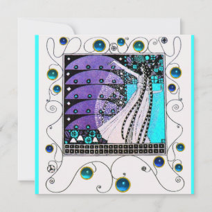 Invitation MAGIE DU PRINTEMPS, violet noir aqua bleu vif