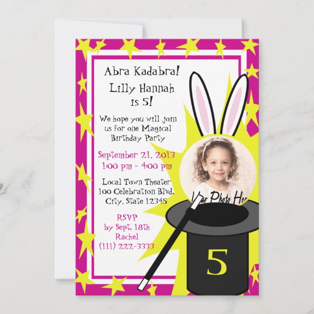 Invitation Magie moi Anniversaire rose (Devant)
