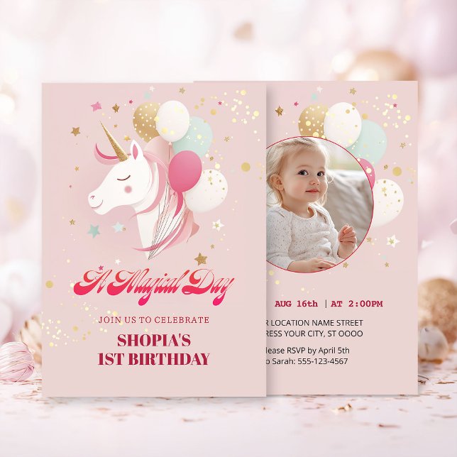 Invitation Magique 1er Anniversaire Unicorn (Créateur téléchargé)