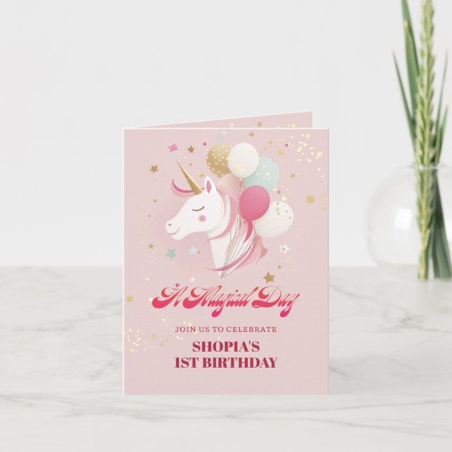 Invitation Magique 1er Anniversaire Unicorn (Devant)