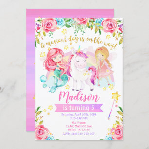 Invitation magique Anniversaire Unicorn Fairy Merm