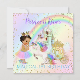 Invitation Magique Arc en Ciel Princesse Castle Carriage Unic