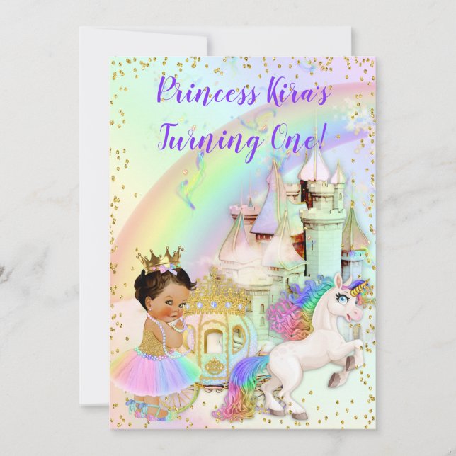 Invitation Magique Arc en Ciel Princesse Castle Carriage Unic (Devant)