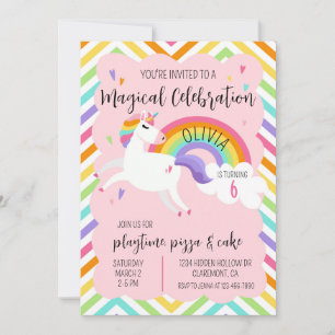 Invitation Magique Arc en Ciel Unicorne Girl Anniversaire Inv