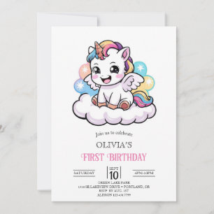 Invitation Magique Boho Digital Unicorn 1er anniversaire