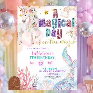 Invitation magique d'anniversaire de sirènes et de