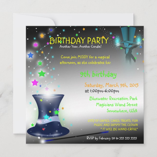 Invitation magique de fête d'anniversaire de (Devant)