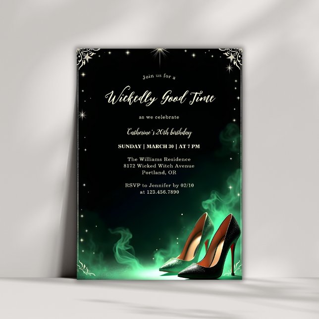 Invitation Magique Emerald Green Elegant Wicked Birthday (Elegant Wicked Birthday Party Invitation For Adults – Evil Witch Magical Emerald Green Theme)