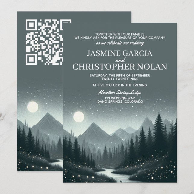 Invitation magique en montagne avec code QR (Devant / Derrière)